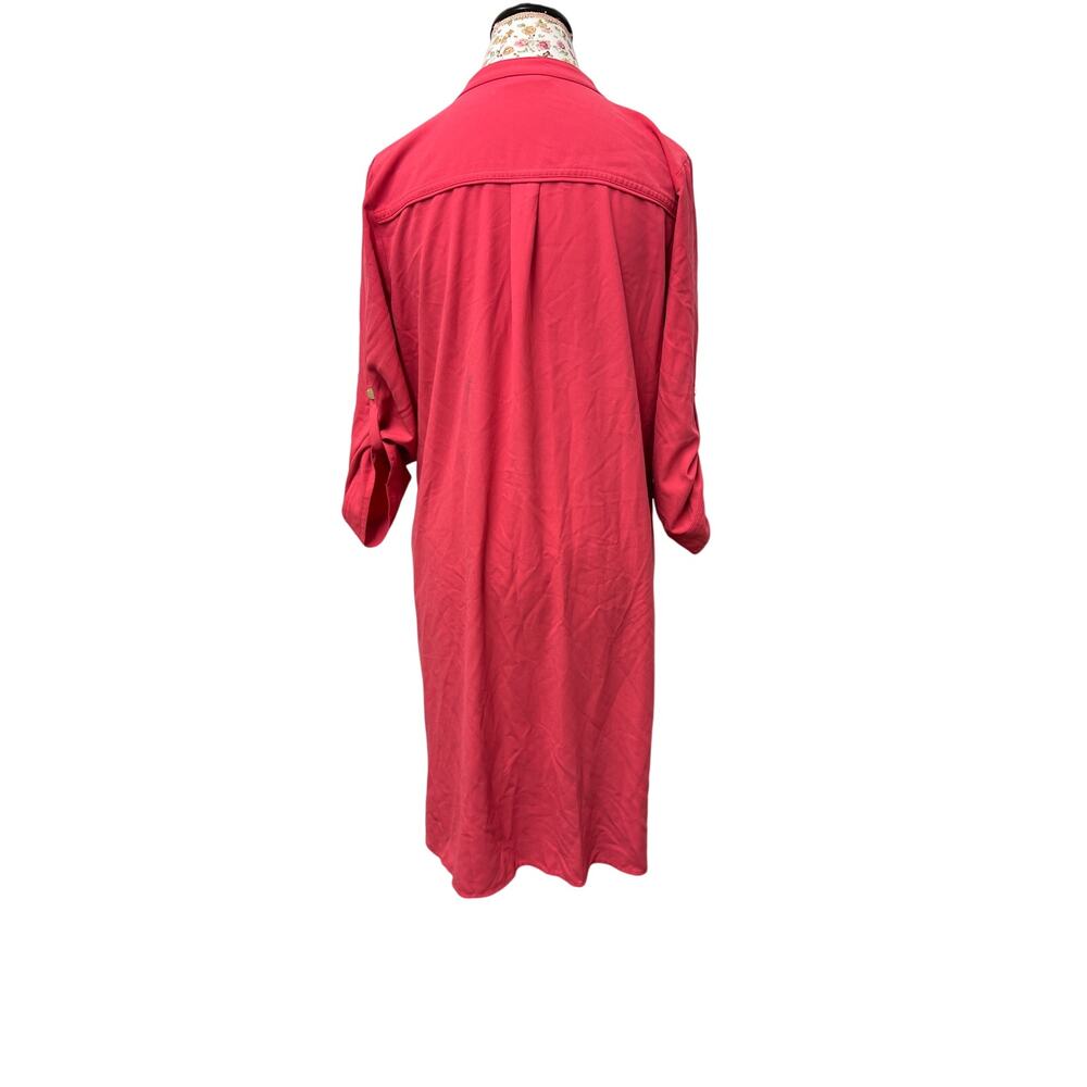 💕 Liz Claiborne Hot Pink Button-Front Shift Dress – Size 12 ong Sleeve Office - Picture 3 of 4